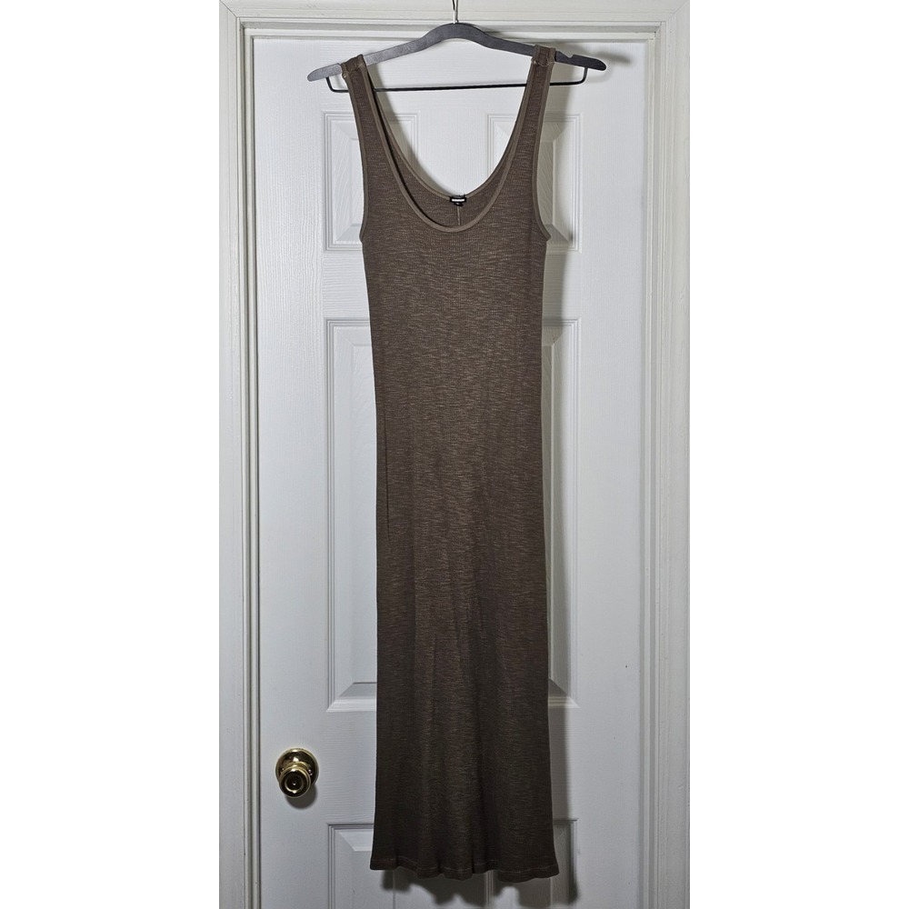 Monrow Ribbed Tank Maxi Dress Size Large Brown Sleeveless Cotton